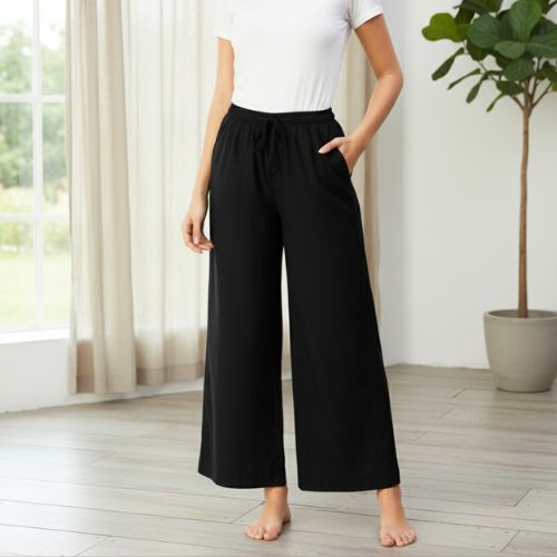 The Rayon Black Solid Women Wide Leg