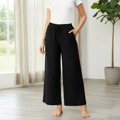 The Rayon Black Solid Women Wide Leg