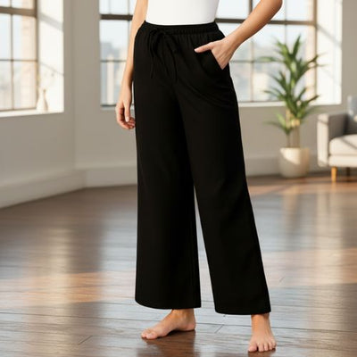 The Rayon Black Solid Women Wide Leg