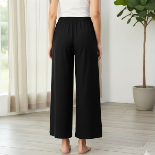 The Rayon Black Solid Women Wide Leg