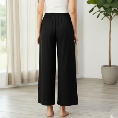 The Rayon Black Solid Women Wide Leg