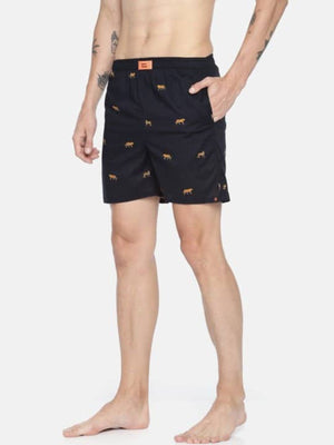 The Leopard in Black Cotton Poplin Boxer Shorts