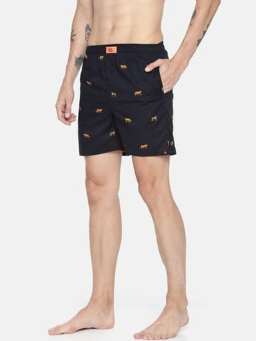 The Leopard in Black Cotton Poplin Boxer Shorts
