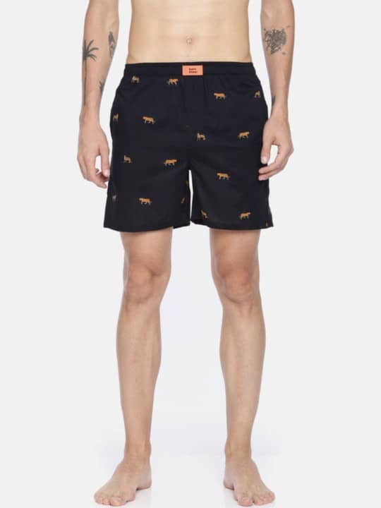 The Leopard in Black Cotton Poplin Boxer Shorts