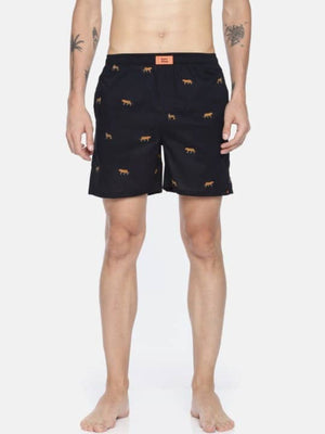 The Leopard in Black Cotton Poplin Boxer Shorts