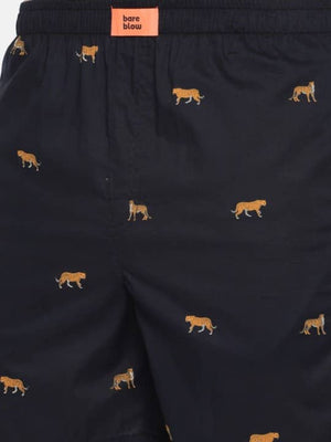 The Leopard in Black Cotton Poplin Boxer Shorts