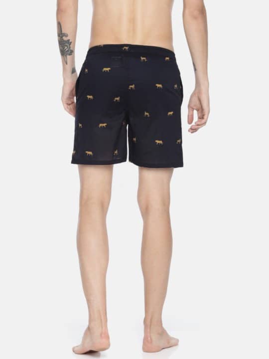 The Leopard in Black Cotton Poplin Boxer Shorts