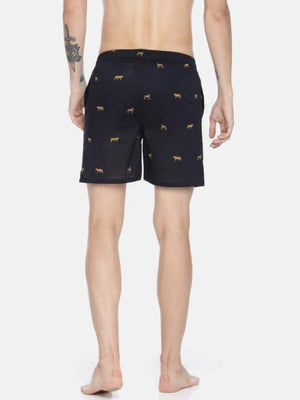 The Leopard in Black Cotton Poplin Boxer Shorts
