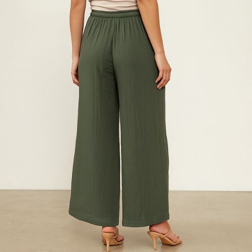 The Royal Olive Solid Cotton Women Wide Leg