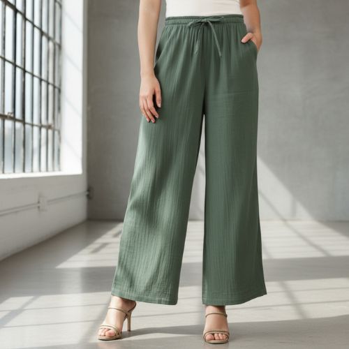The Royal Olive Solid Cotton Women Wide Leg