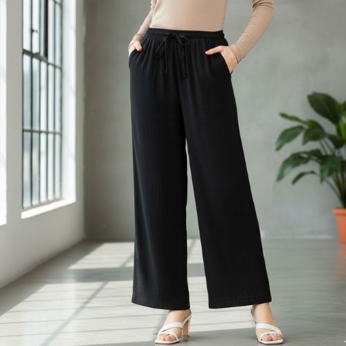 The Marcus Black Cotton Women Wide Leg