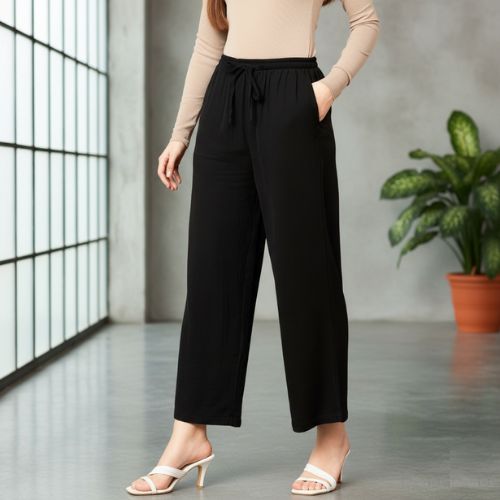 The Marcus Black Cotton Women Wide Leg