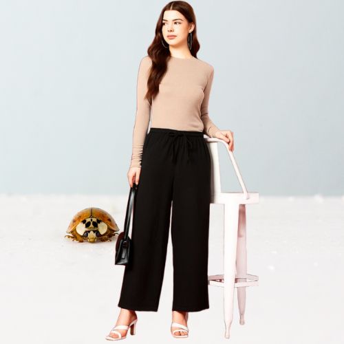 The Marcus Black Cotton Women Wide Leg Pant