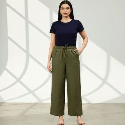 The Hunter Olive Cotton Twill Women Wide Leg Pant