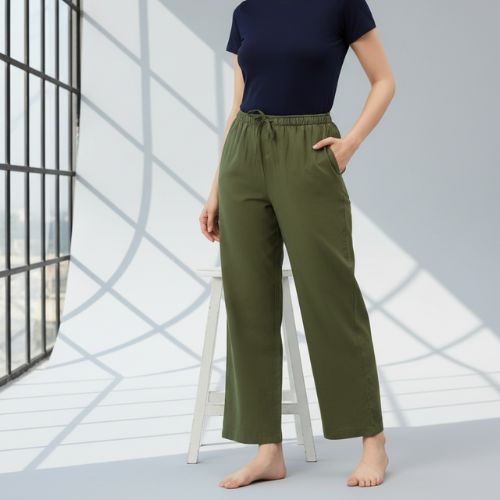 The Hunter Olive Cotton Twill Women Wide Leg Pant