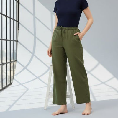 The Hunter Olive Cotton Twill Women Wide Leg Pant