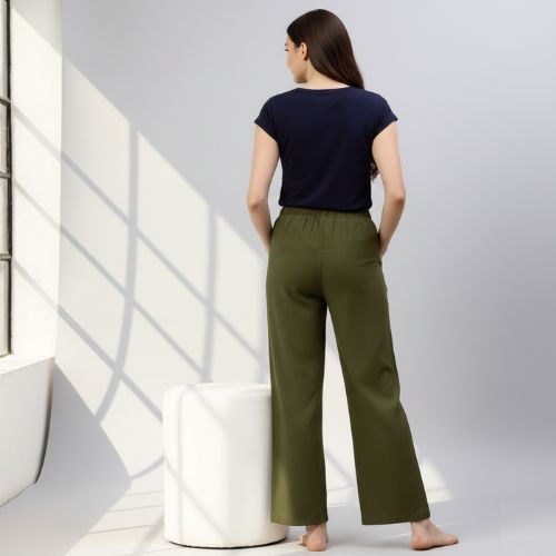 The Hunter Olive Cotton Twill Women Wide Leg Pant