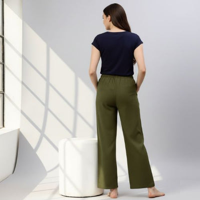 The Hunter Olive Cotton Twill Women Wide Leg Pant