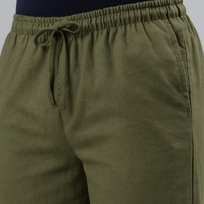 The Hunter Olive Cotton Twill Women Wide Leg Pant