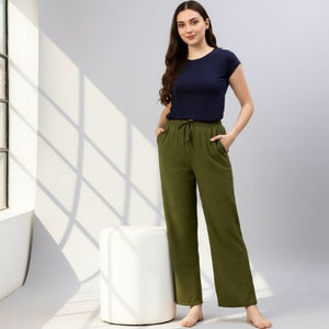 The Hunter Olive Cotton Twill Women Wide Leg Pant
