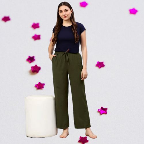 The Hunter Olive Cotton Twill Women Wide Leg Pant