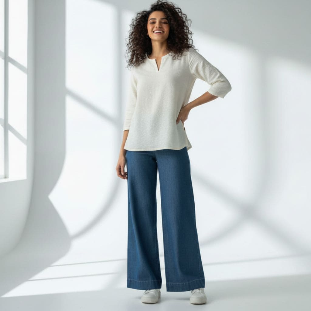 The Seersucker Cream Cotton V-Notch Neck Short Kurta