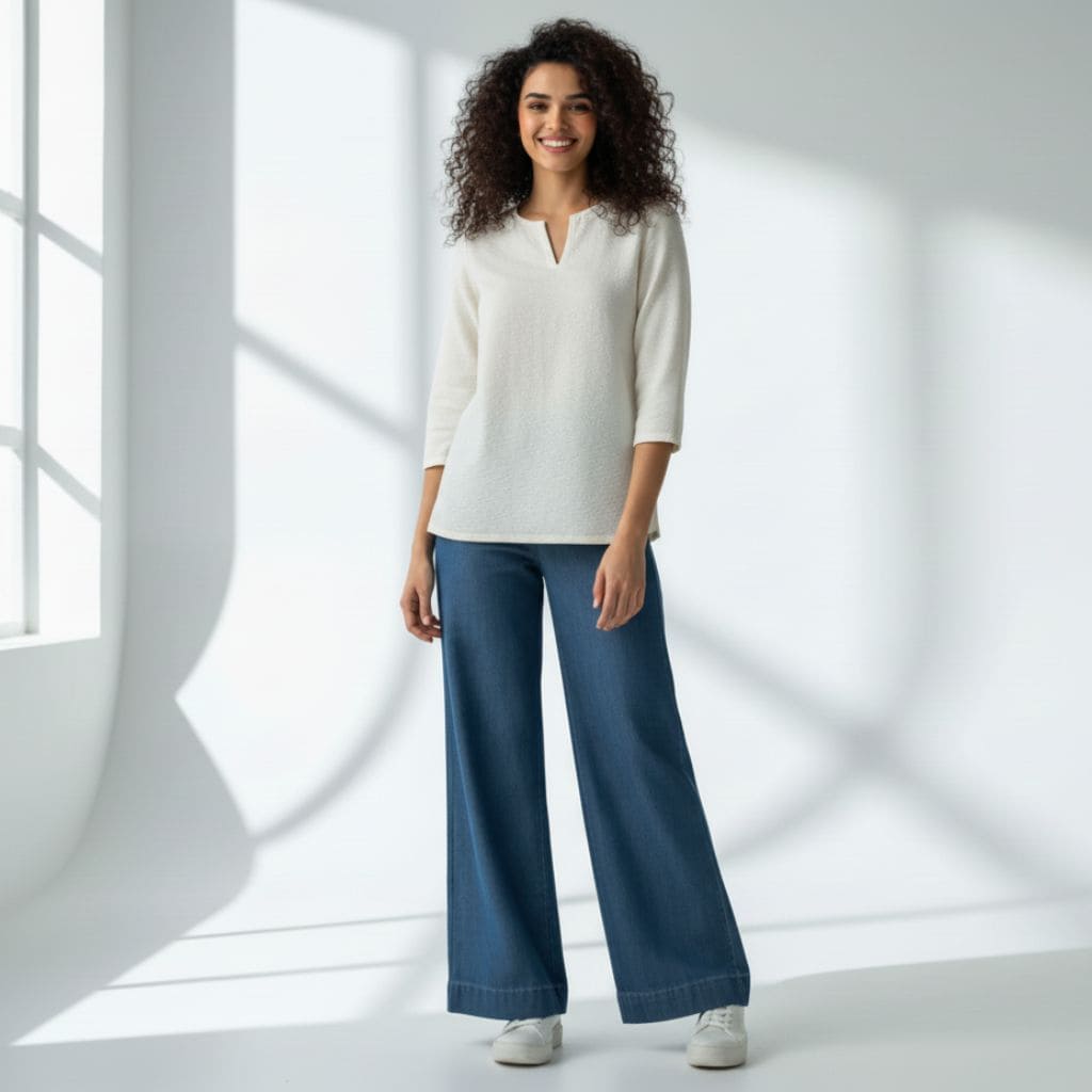 The Seersucker Cream Cotton V-Notch Neck Short Kurta