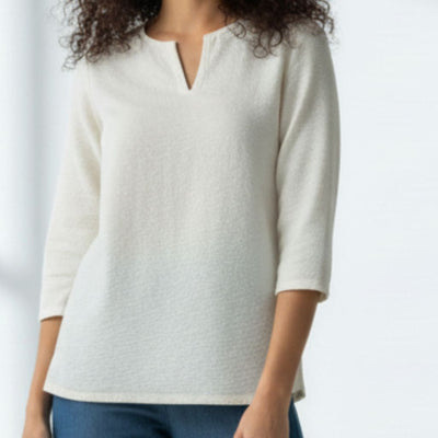 The Seersucker Cream Cotton V-Notch Neck Short Kurta