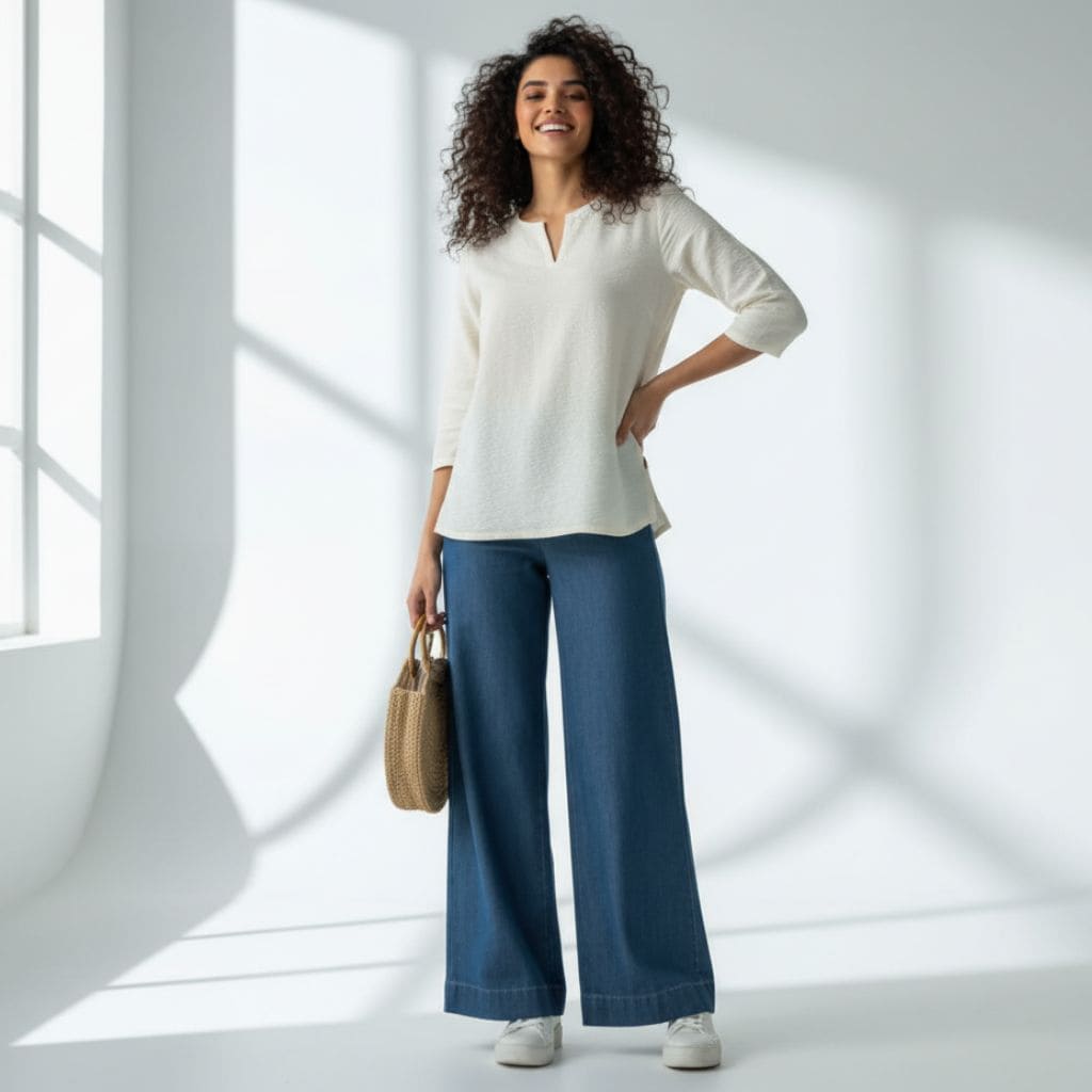 The Seersucker Cream Cotton V-Notch Neck Short Kurta