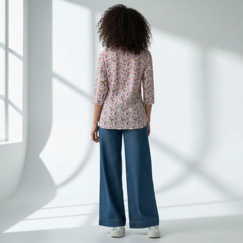 The Floral Print Cotton Poplin V-Notch Neck Short Kurta