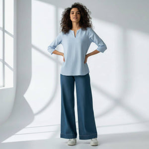 The Sky Blue Solid Women Top