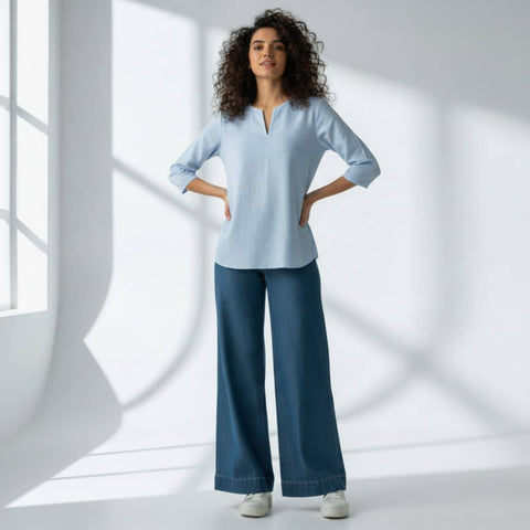 The Sky Blue Solid Women Top