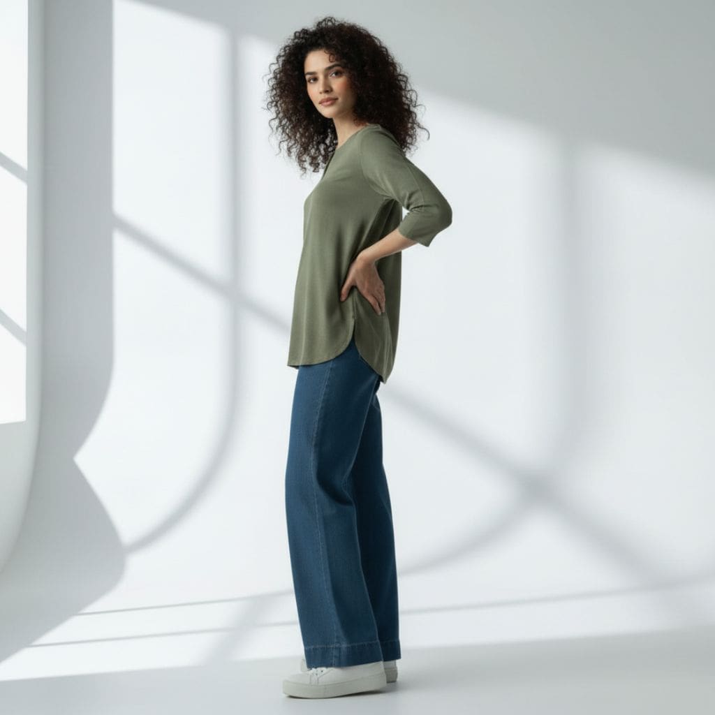 The  Olive Viscose V-Notch Neck Short Kurta