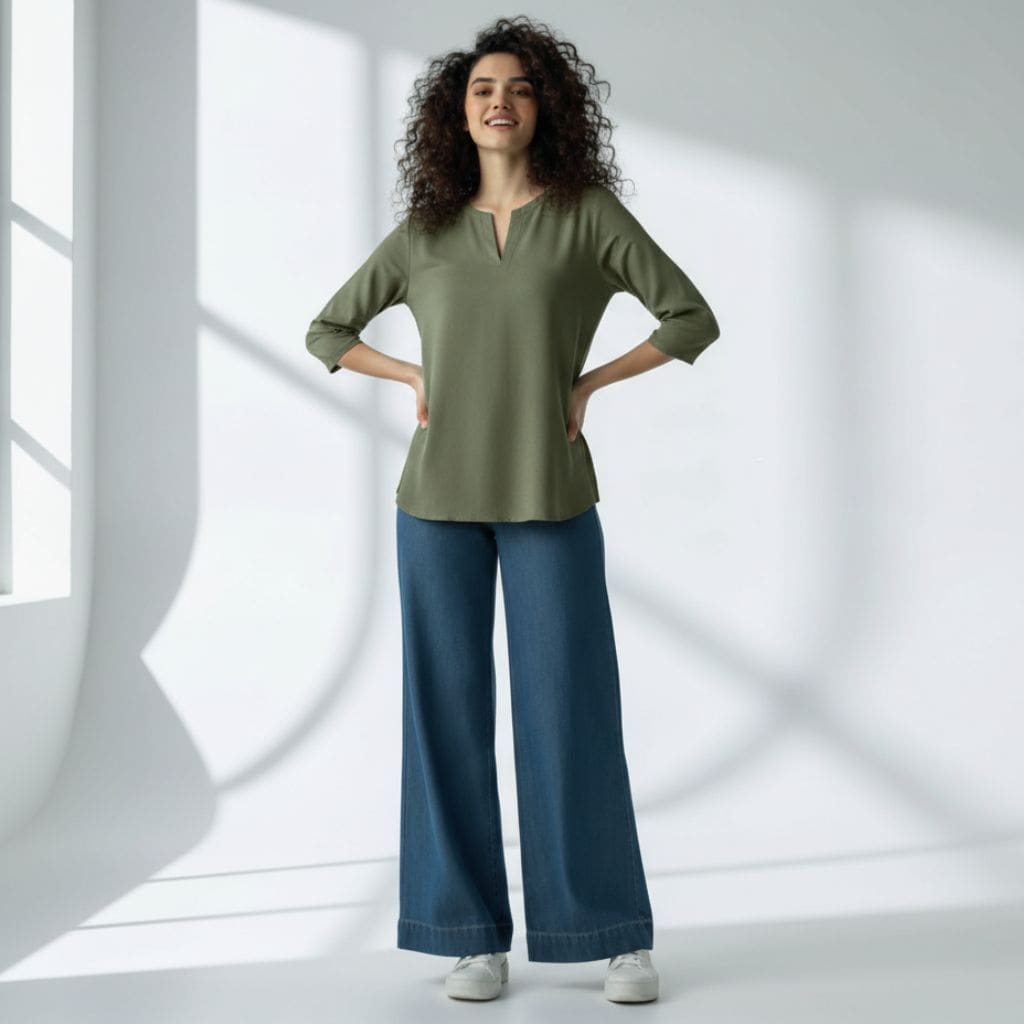 The  Olive Viscose V-Notch Neck Short Kurta