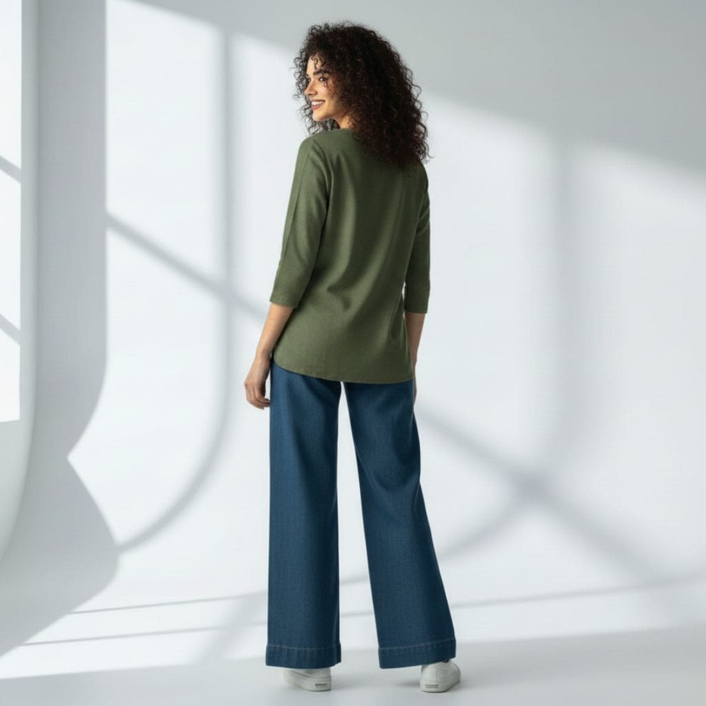 The  Olive Viscose V-Notch Neck Short Kurta