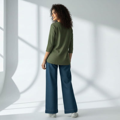 The  Olive Viscose V-Notch Neck Short Kurta