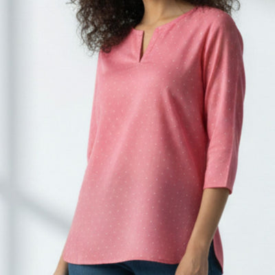 The Polka Pink Cotton Poplin V-Notch Neck Short Kurta