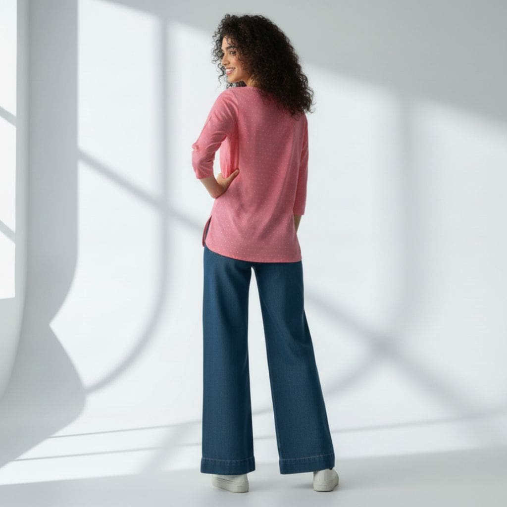 The Polka Pink Cotton Poplin V-Notch Neck Short Kurta