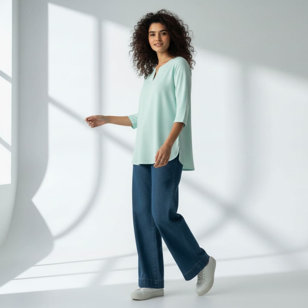 The Mint Cyan Viscose V-Notch Neck Short Kurta