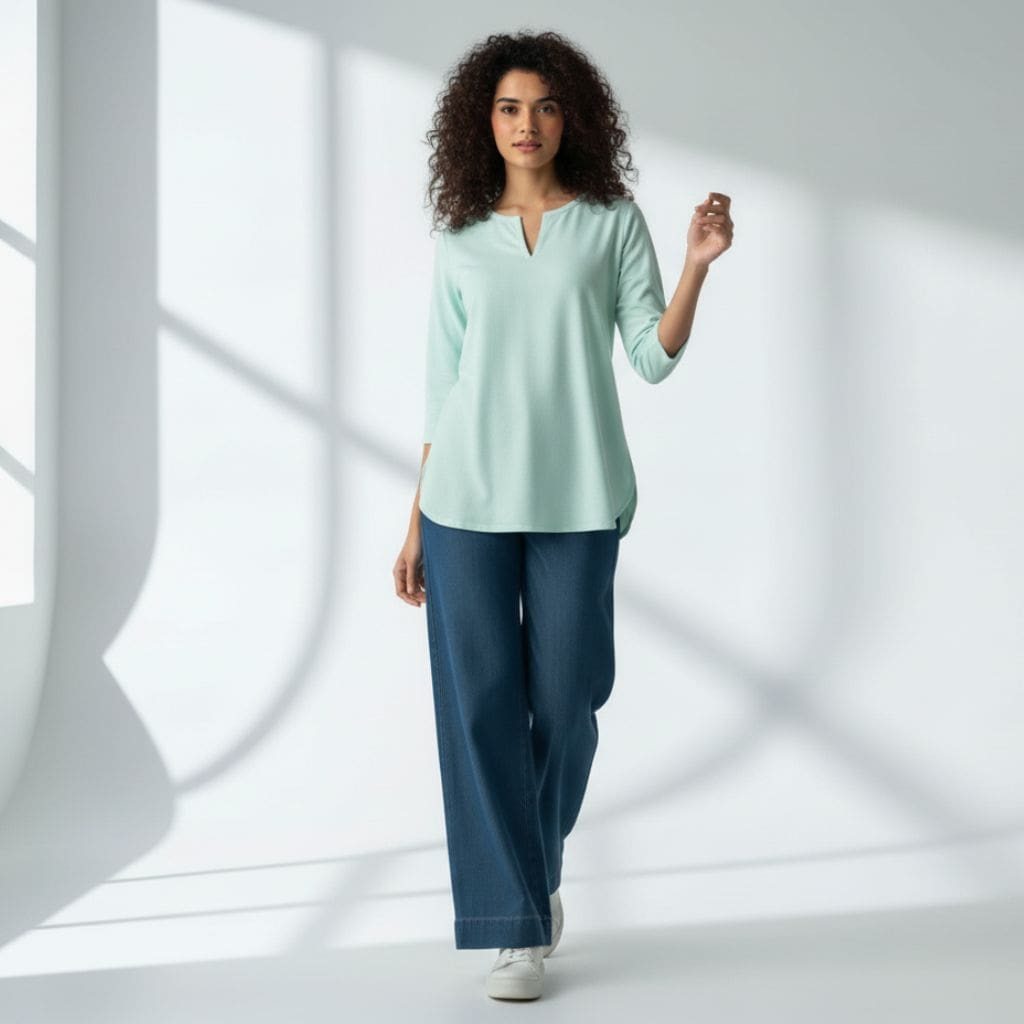 The Mint Cyan Viscose V-Notch Neck Short Kurta