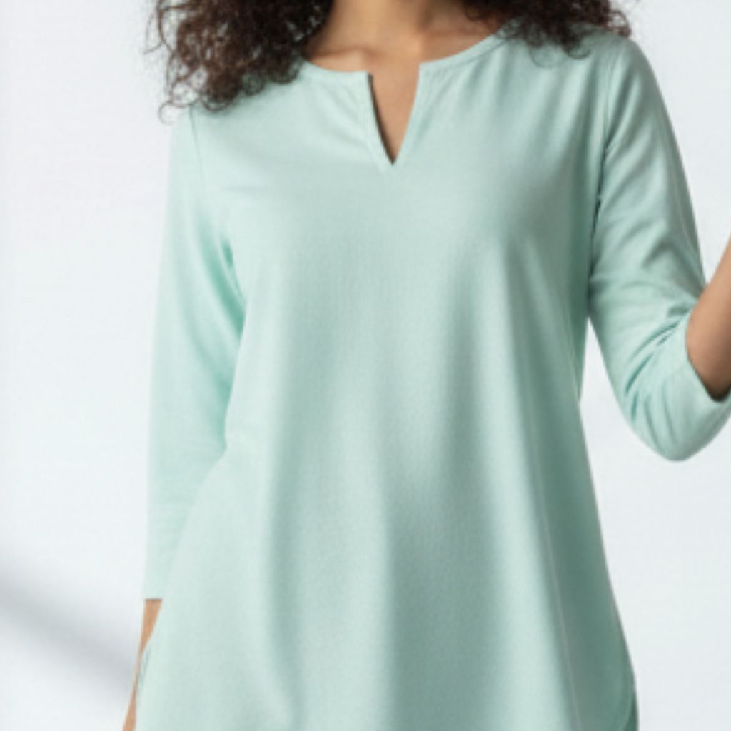 The Mint Cyan Viscose V-Notch Neck Short Kurta