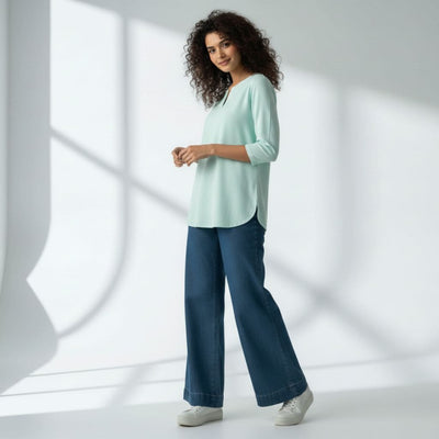 The Mint Cyan Viscose V-Notch Neck Short Kurta