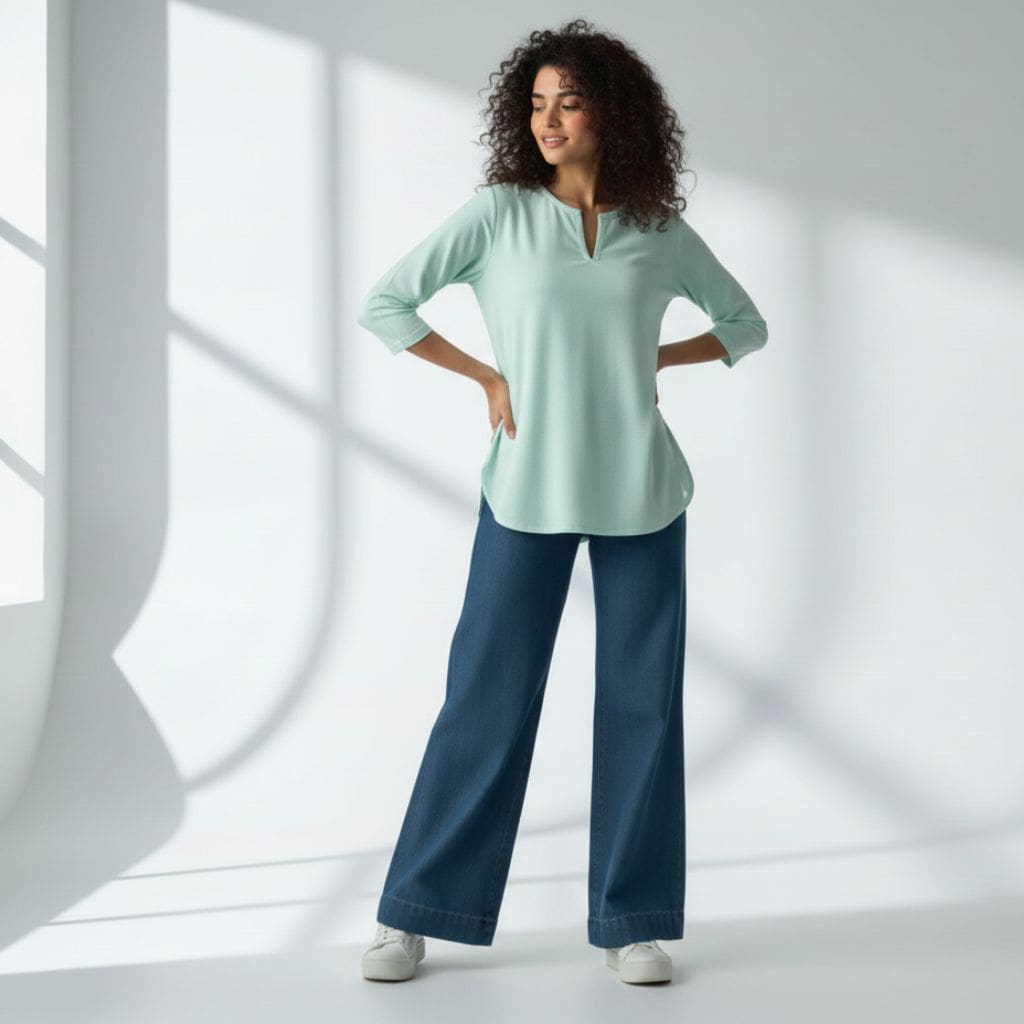 The Mint Cyan Viscose V-Notch Neck Short Kurta