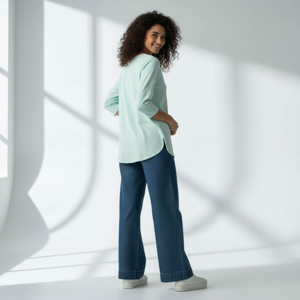 The Mint Cyan Viscose V-Notch Neck Short Kurta