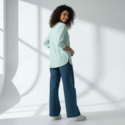 The Mint Cyan Viscose V-Notch Neck Short Kurta