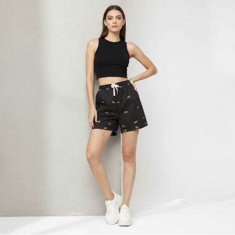 The Animal Motifs Black Cotton Poplin WFH Shorts