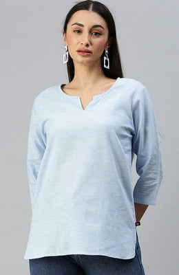 The Sky Blue Solid Women Top