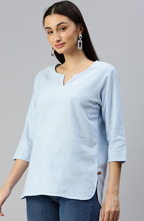 The Sky Blue Solid Women Top