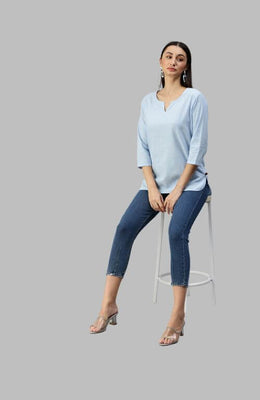 The Sky Blue Solid Women Top