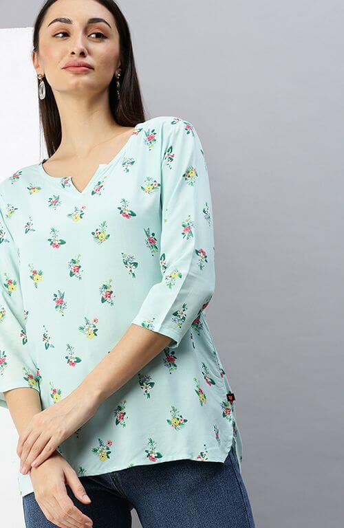 The Turquoise Floral Essence Women Top